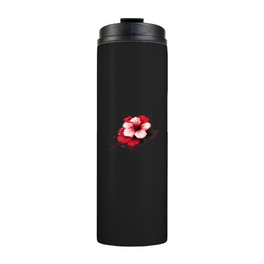 A red hibiscus flower ink drawing Thermal Tumblers