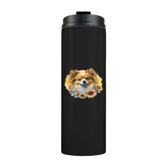 Cute Pomeranian Sunflower Dog Breed Pet Puppy Thermal Tumblers
