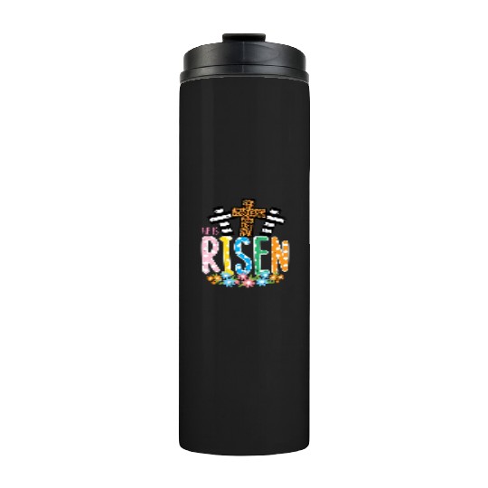 He Is Risen Leopard Cross Easter Jesus Religious Thermal Tumblers