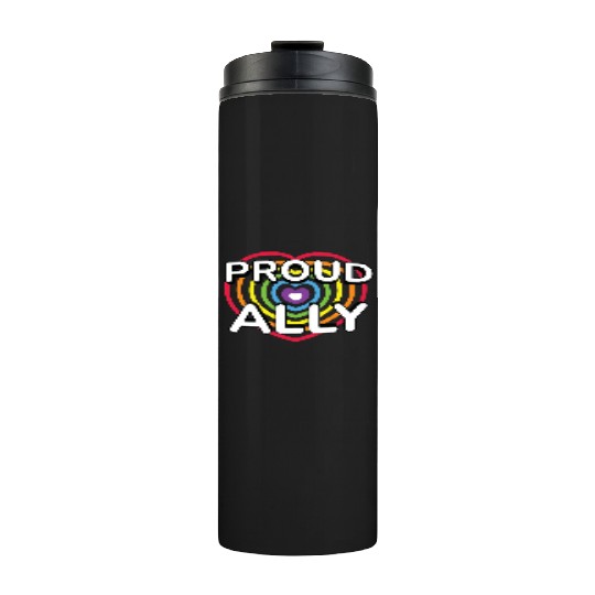 Proud Ally Rainbow Heart LGBTQIA Pride Month v01 Thermal Tumblers