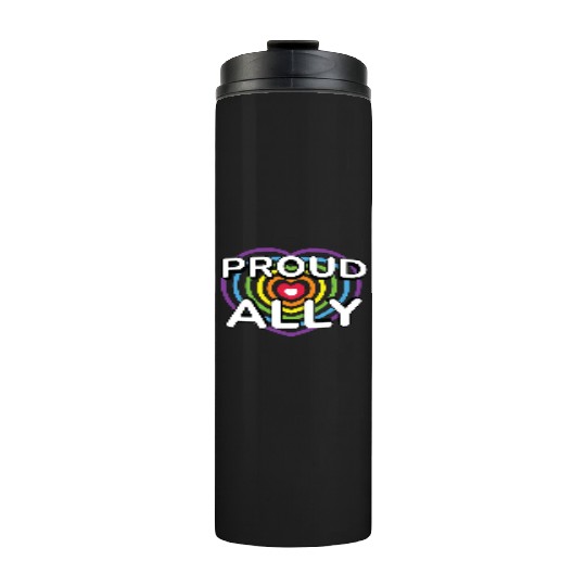 Proud Ally Rainbow Heart LGBTQIA Pride Month v02 Thermal Tumblers
