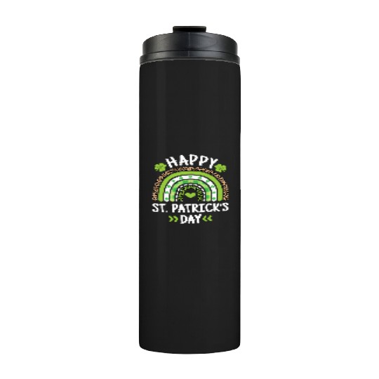 Happy St Patric Day Leopard Print Rainbow Thermal Tumblers