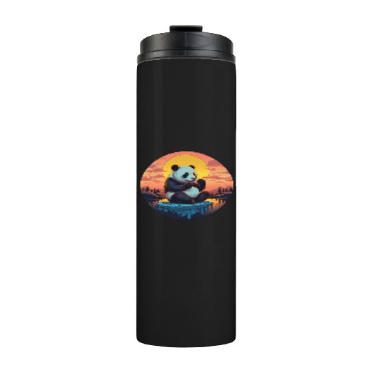 Cute Panda on Ice Floe with Sweets - Sunset Thermal Tumblers