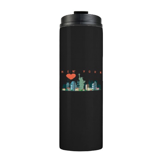 New York City Nyc Skyline Heart Distressed Style Thermal Tumblers