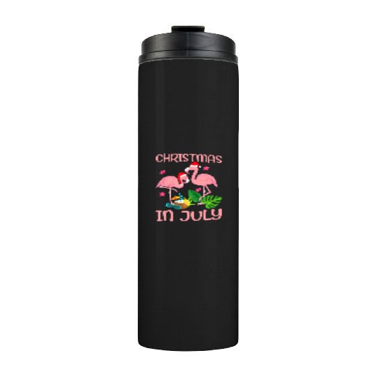 Christmas In July Pink Flamingo Wearing Santa Hat Thermal Tumblers