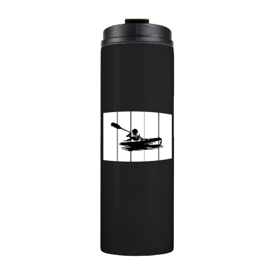 Man in a kayak boat rafting down a river Thermal Tumblers