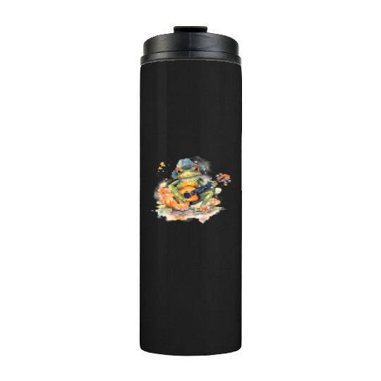 Cottagecore Aesthetic Frog Playing Banjo Guitar Thermal Tumblers