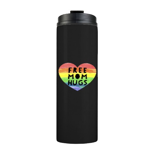 Free Mom Hugs LGBTQ Plus Rainbow Heart Free Hugs Thermal Tumblers
