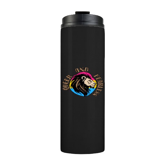 LGBTQ Queer and Fearless, Lion with Pansexual Flag Thermal Tumblers