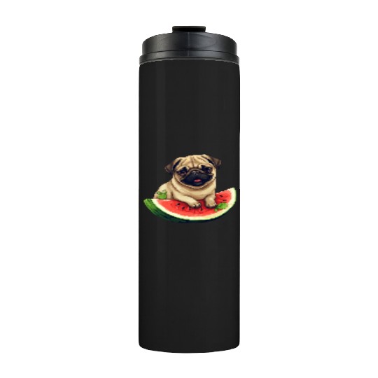 Pug with Melon, Funny Summer Design for Dog Lovers Thermal Tumblers
