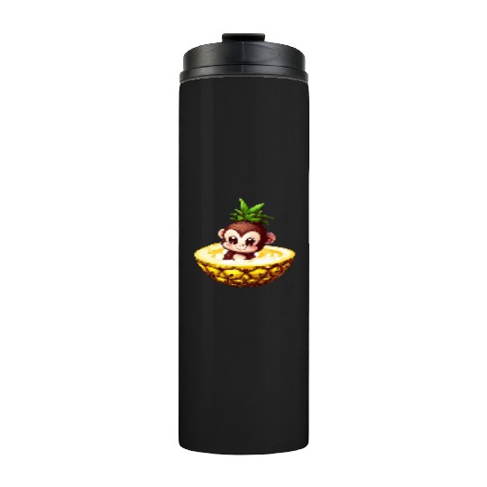 Monkey Chimpanzee with Pineapple, Funny Tropical Thermal Tumblers