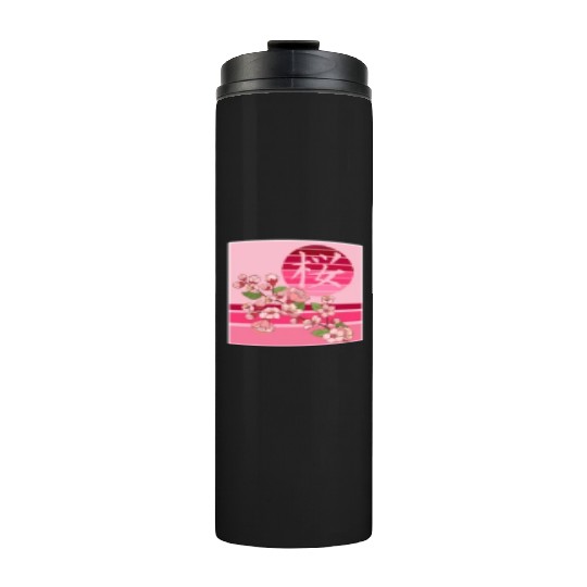 Cherry Blossom Thermal Tumblers, Sakura Flowers Kanji Pocket