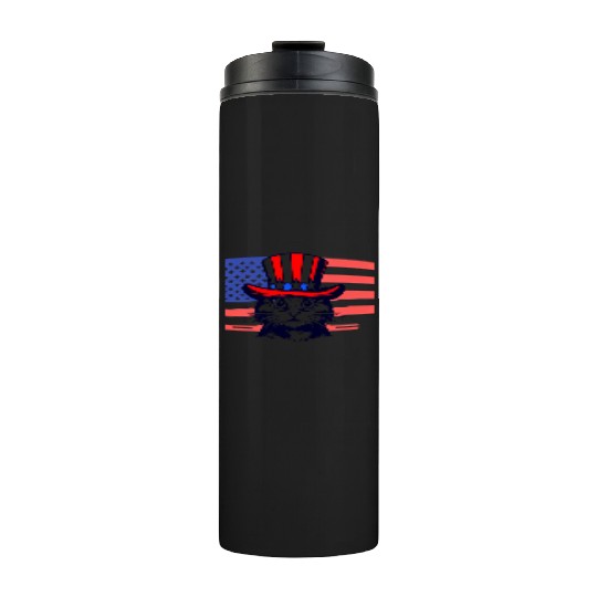 Cat Us Flag 4th Of July Thermal Tumblers