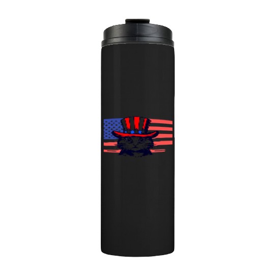 Cat Us Flag 4th Of July Thermal Tumblers