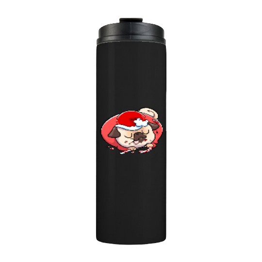 Pug Elf Candy Cane Thermal Tumblers