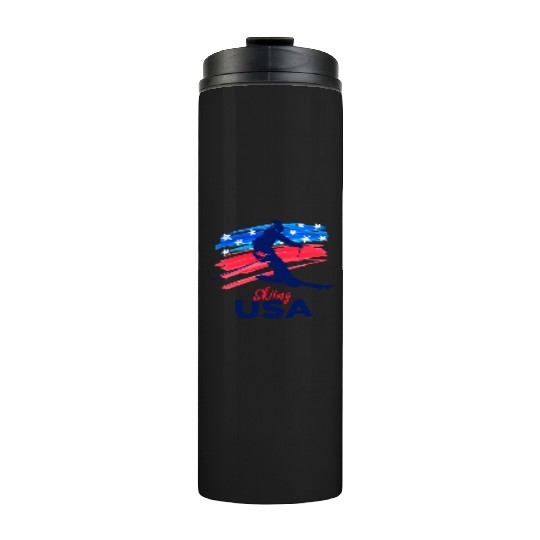 Skiing Usa Support The Team Usa Flag Ski Winter Thermal Tumblers