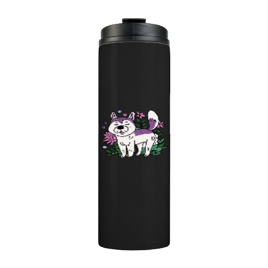 Husky With Plants And Flowers Dog Lover Malamute Thermal Tumblers
