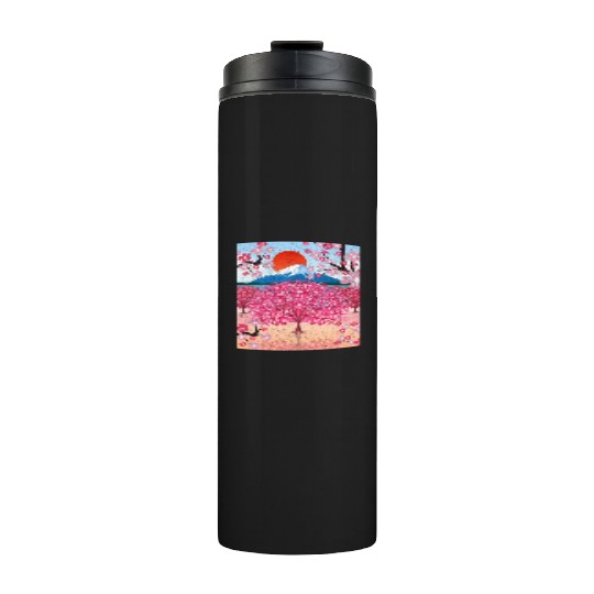 Sunset Sakura Mountains Gift Cherry Blossoms Thermal Tumblers
