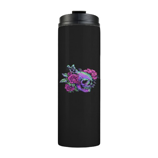 Skeleton Thermal Tumblers, Neon Skull Roses Gothic Skeleton