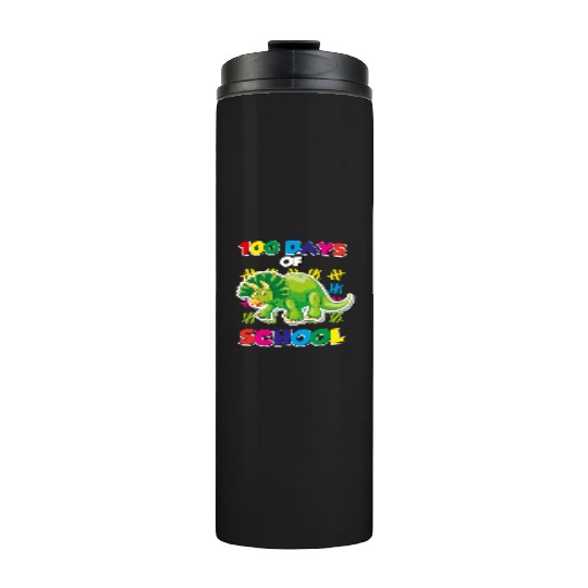 100 days of school green triceratops Thermal Tumblers