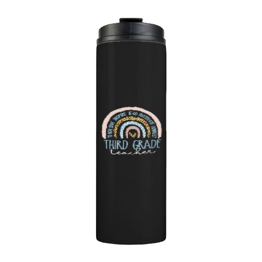 Third Grade Teacher Leopard Rainbow Thermal Tumblers