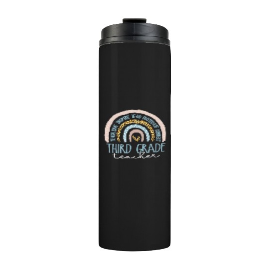 Third Grade Teacher Leopard Rainbow Thermal Tumblers