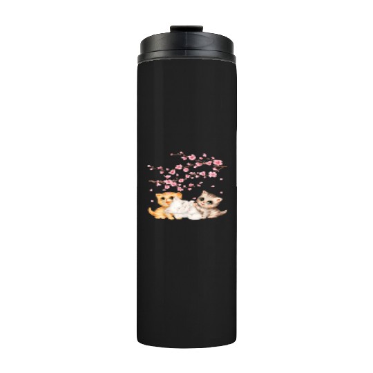 Kitten Lover Japanese Cherry Blossom Cat Art Thermal Tumblers