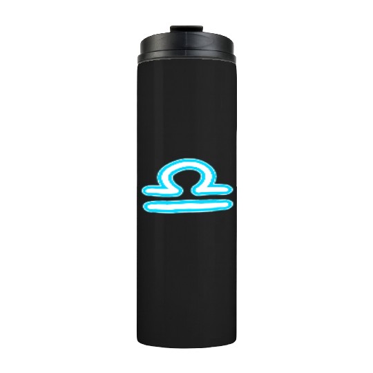 Libra Zodiac Sign Neon Blue Thermal Tumblers