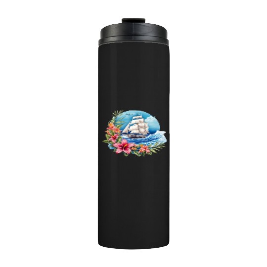 Sailing Ship Sailing Orchids Flowers Sailboat Thermal Tumblers