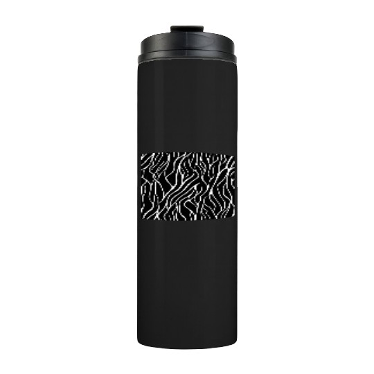 Monochrome Elegance: White Abstract Lines on Black Thermal Tumblers