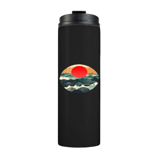 Red sun Japanese Art Inspired Patterned Ocean Thermal Tumblers