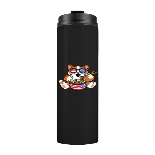 American Flag Cat Eating Ramen Food Lover Design Thermal Tumblers