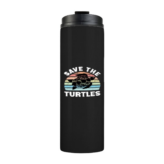 Save The Turtles Sea Turtle Retro Sunset Thermal Tumblers