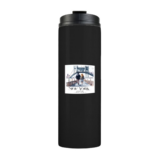 Watercolor painting loving couple in New York City Thermal Tumblers