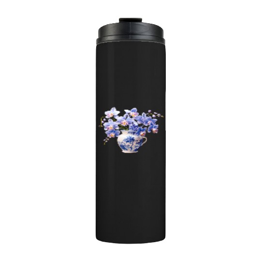 Blue Orchids in a Vase Graphic Thermal Tumblers