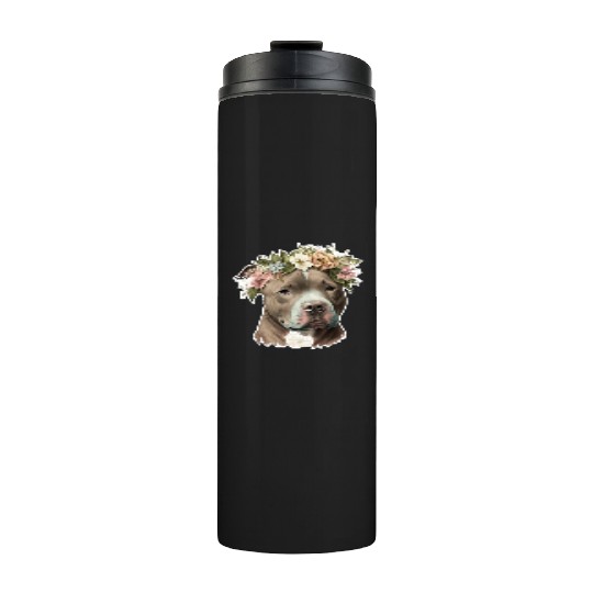 pit bull with flower crown Thermal Tumblers