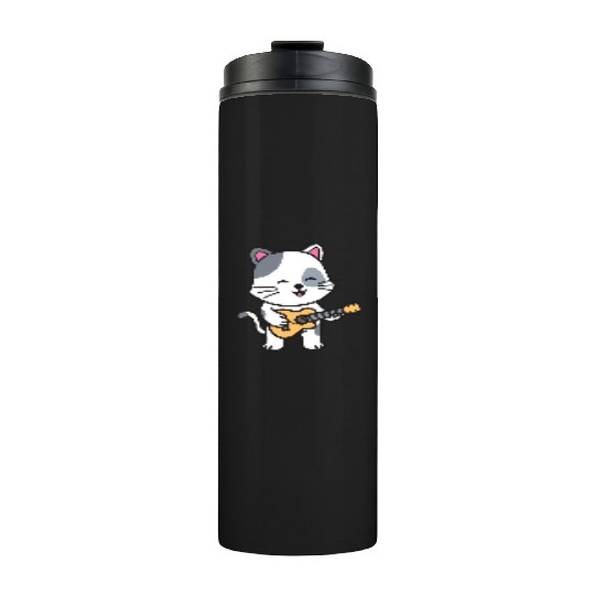 Rock Cat Playing Guitar - Funny Guitar Cat Thermal Tumblers