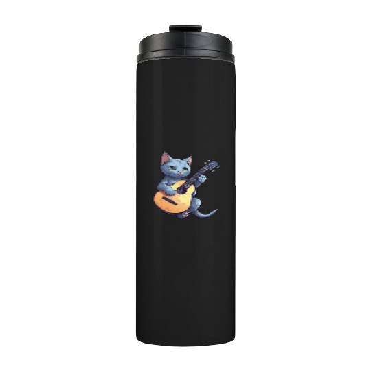 Rock Cat Playing Guitar - Funny Guitar Cat Thermal Tumblers