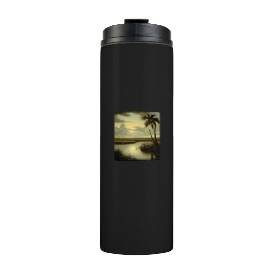 Tropical Landscape with Palm Tree and Water Thermal Tumblers