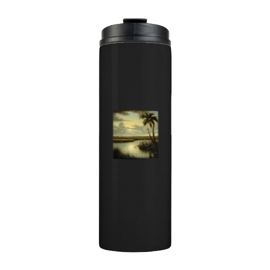 Tropical Landscape with Palm Tree and Water Thermal Tumblers