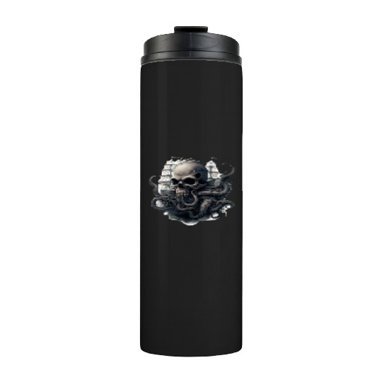 Giant squid kraken skull ship Thermal Tumblers