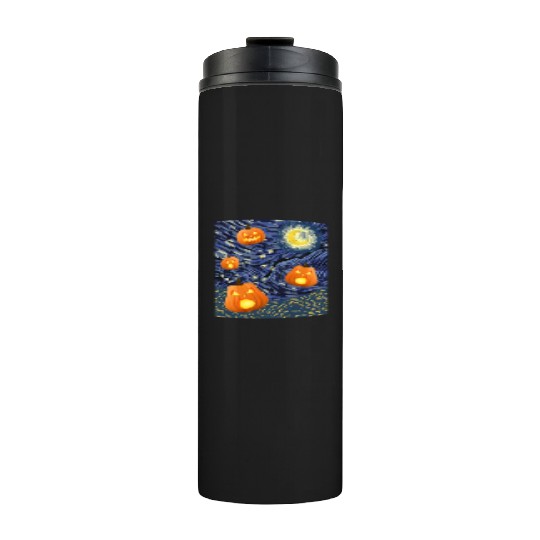Starry Night with Pumpkins Funny Halloween Art Thermal Tumblers