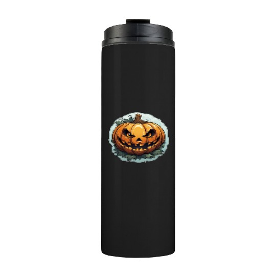 Scary Pumpkin Face I Spooky Halloween Thermal Tumblers