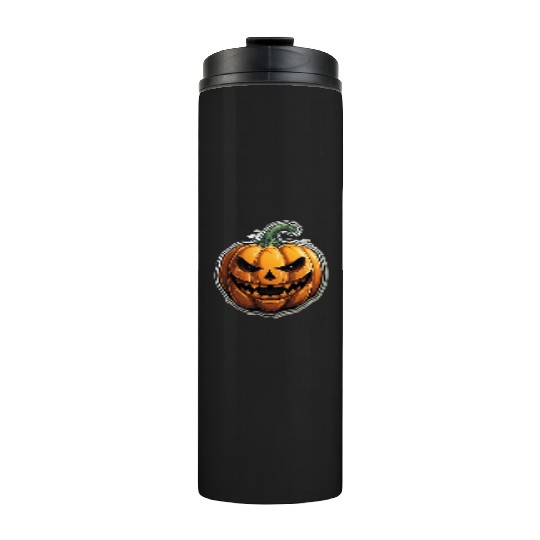 Scary Pumpkin Face I Spooky Halloween Thermal Tumblers