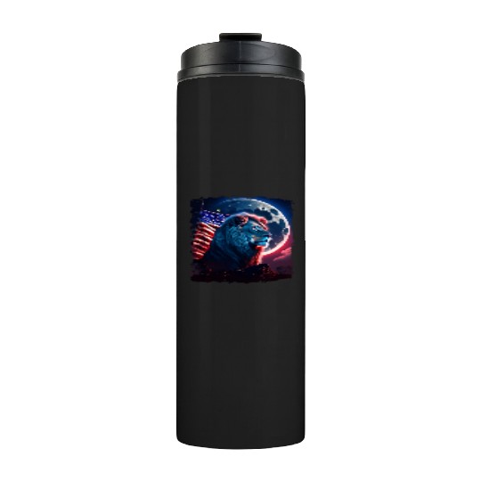 America lion under Moon with American Flag Thermal Tumblers