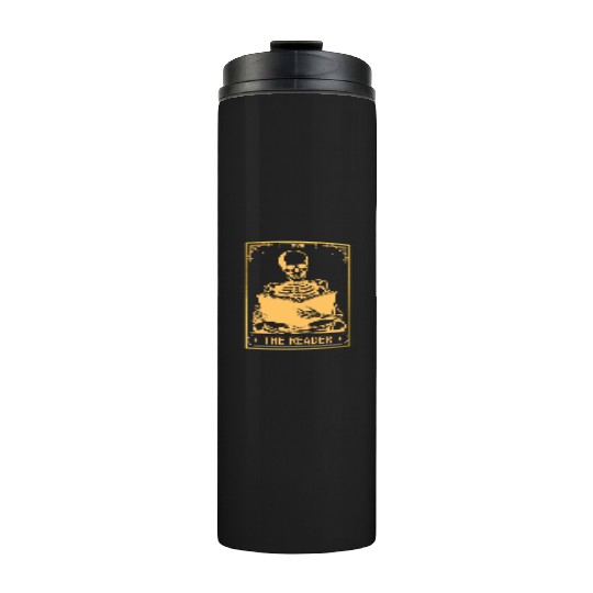 The Reader Tarot Card Bookish Skeleton Skull Hallo Thermal Tumblers