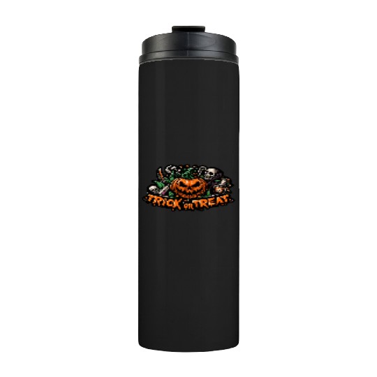 trick or treat halloween pumpkin horror face Thermal Tumblers