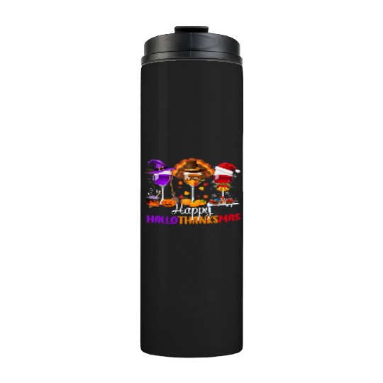 Happy Hallothanksmas Wine Glasses Drinking Lover Thermal Tumblers