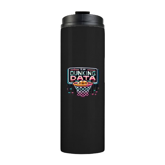 Slam Dunking Data - Retro 8-bit Basketball Hoop Thermal Tumblers