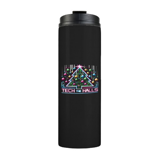 Tech the Halls - Christmas Tree in 8-bit Neon Thermal Tumblers
